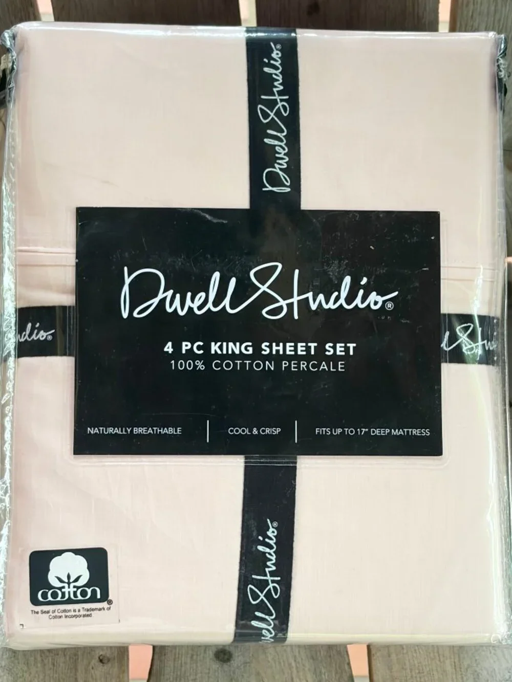 Dwell Studio King Size Pearl Blush Sheet Set 100% Cotton Percale Cool & Crisp